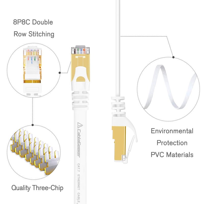 CableGeeker Cat 7 Ethernet Cable 3ft 6 Pack Shielded,Flat Ethernet Patch Cables - High Speed Internet Cable for Modem, Router, LAN, Computer - Compatible with Cat 5e,Cat 6 Network - White - Image 4